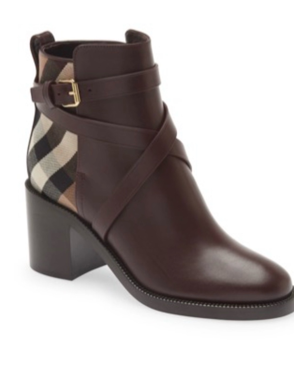 Burberry Burgundy Pryle Checks Block Ankle Boots
